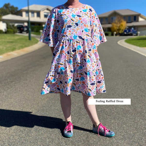 PRE-ORDER 80's Inspired "Rainbows and Smiles" Feeling Ruffled Dress
