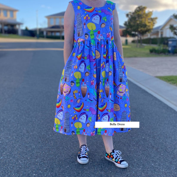PRE-ORDER 80's Inspired- "Patchwork Geo Rainbow" Bella Dress