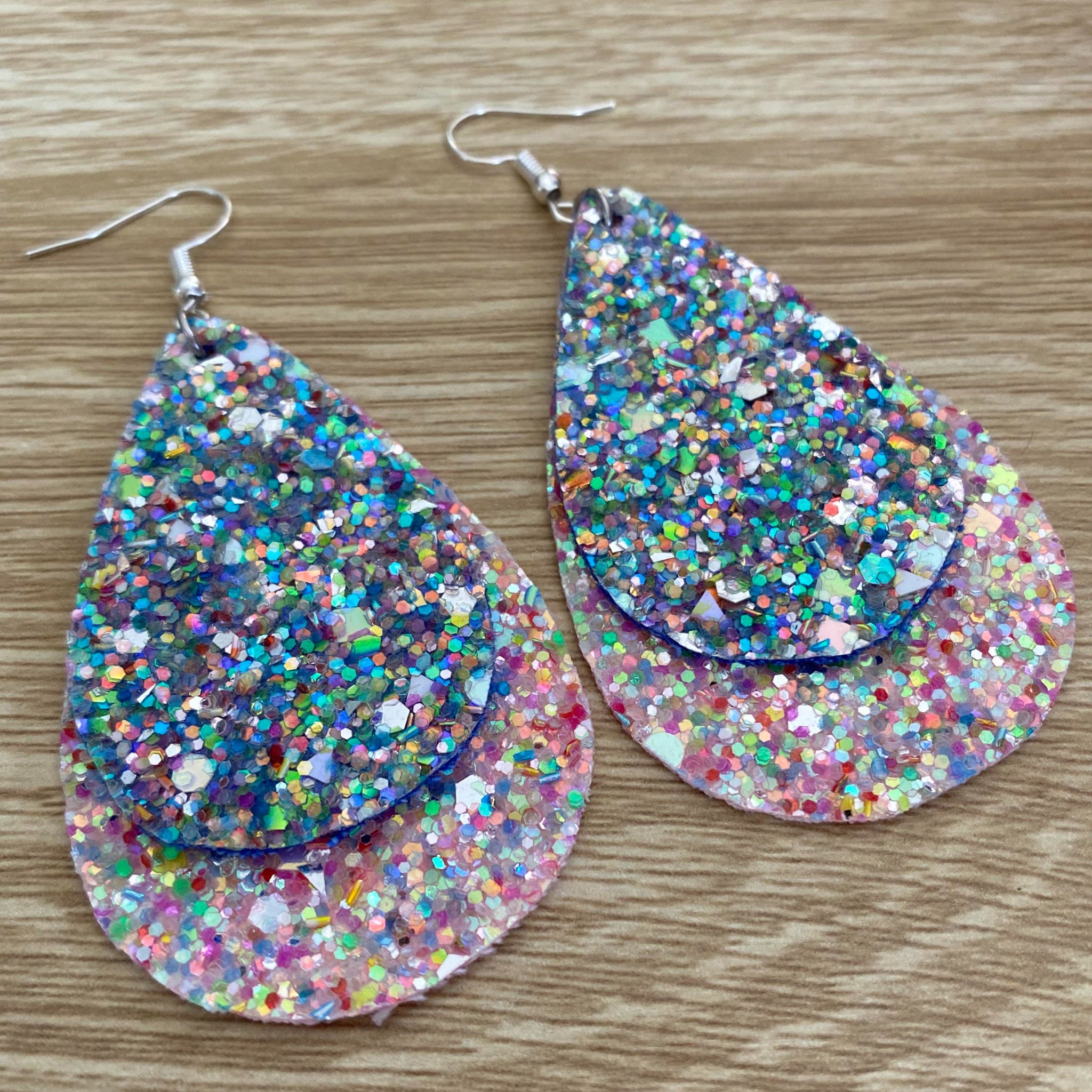 "Aussie Treats" Pink and Silver Sparkles Vinyl Leather Earrings