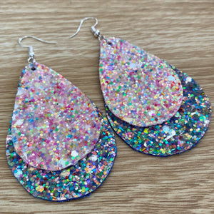 "Aussie Treats" Silver and Pink Sprinkles Vinyl Leather Earrings