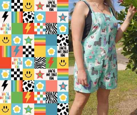 PRE-ORDER 80's Inspired- "You've got that Vibe" Shorty Overalls