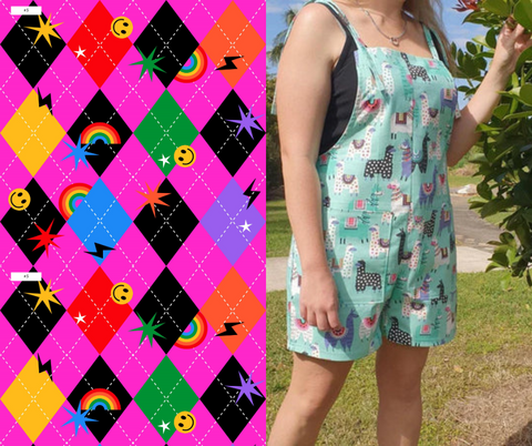 PRE-ORDER 80's Inspired- "Rainbows and Smiles" Shorty Overalls