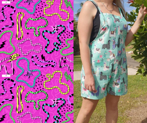 PRE-ORDER 80's Inspired- "Geo-Bright and Fun" Shorty Overalls