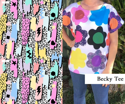 PRE-ORDER 80's Inspired- "Abstract Shapes-leopard" Becky Tee (top)