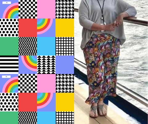 PRE-ORDER-80's Inspired "Patchwork Geo Rainbow" Culottes